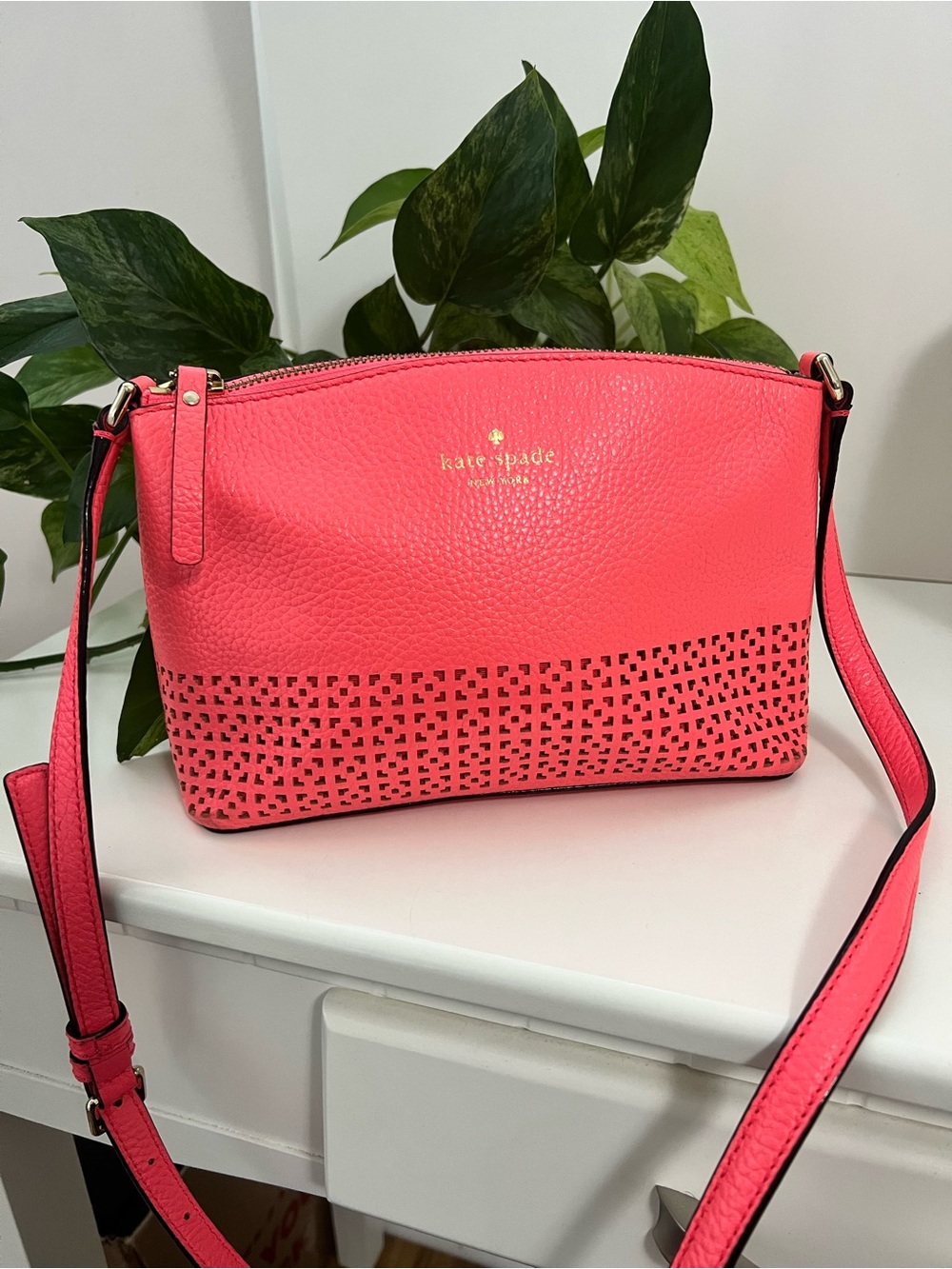 Kate Spade Perforated Leather Coral Crossbody Bag